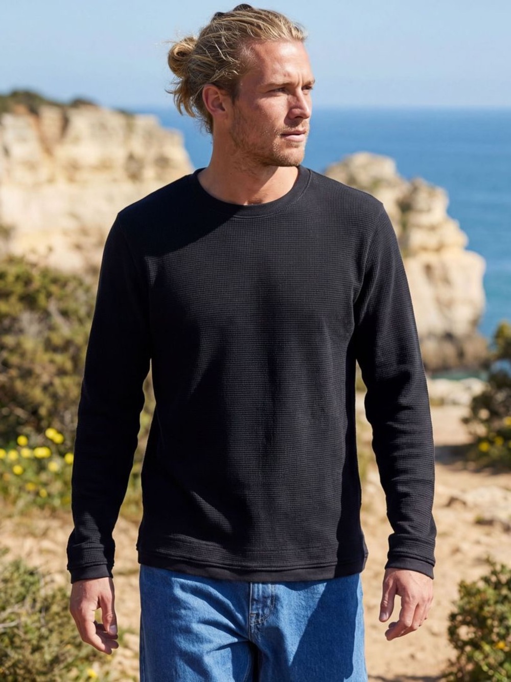 A.P.C. Black Waffle-Knit Crewneck Long Sleeve